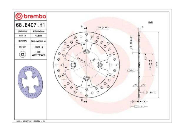 Brembo Serie Oro fixed Rear brake Disc for Ducati Monster 1200 / S / R (2014-2021)