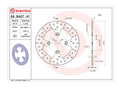 Brembo Serie Oro fixed Rear brake Disc for Ducati Monster 1200 / S / R (2014-2021)